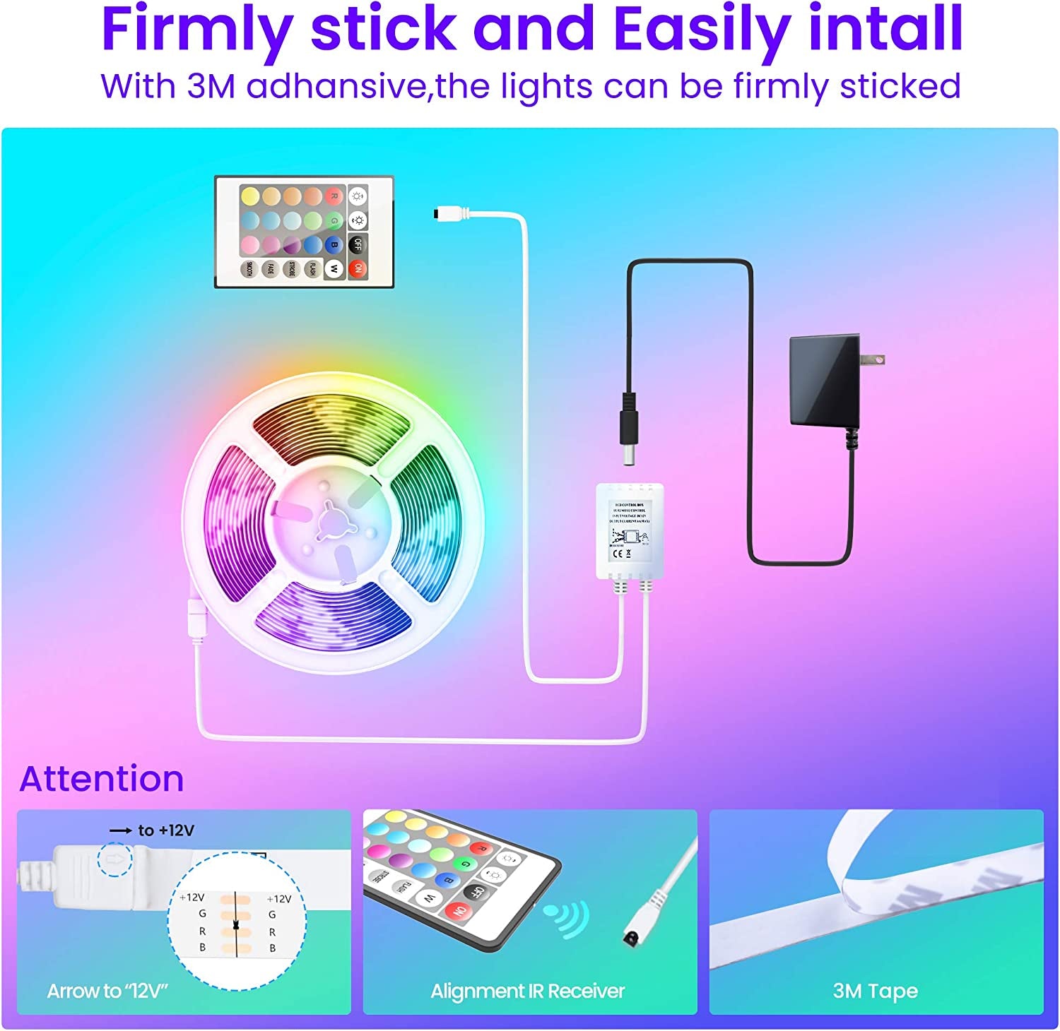 50 FT Bluetooth LED Strip Lights for Bedroom, Color Changing with Music Sync, App and Remote Control (Includes Microphone)